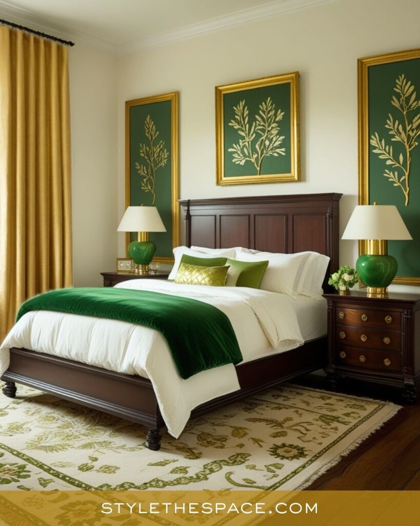 Classic Green and Gold Bedroom with Warm Traditional Charm
