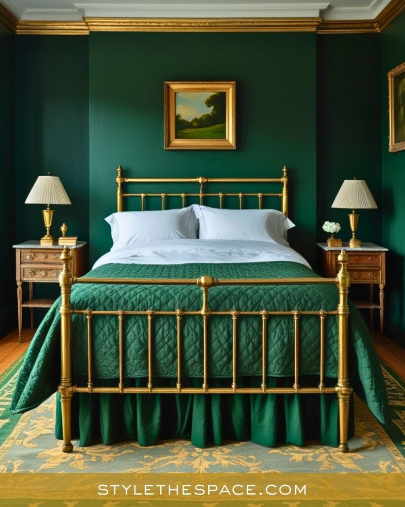 Vintage Green and Gold Bedroom with Timeless Elegance