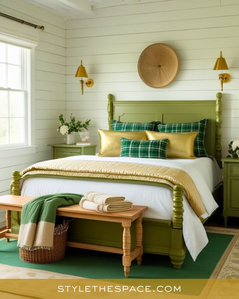 Cozy Green and Gold Bedroom with a Fresh Farmhouse Feel