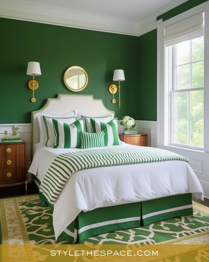 Preppy Green and Gold Bedroom with a Fresh, Classic Look