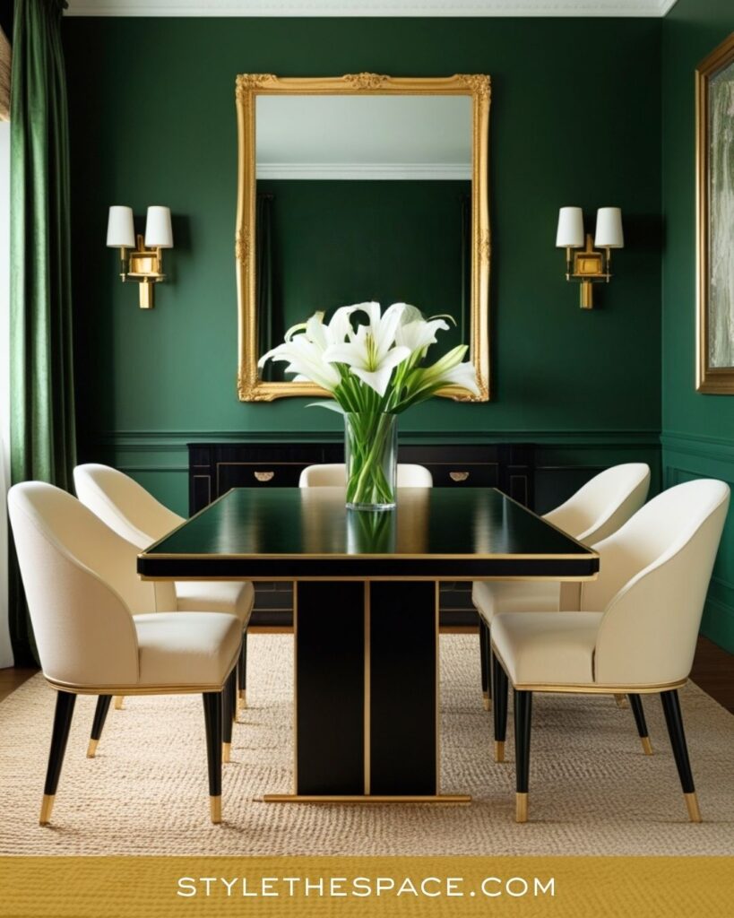 Timeless Green and Gold Dining Room with Classic Charm
