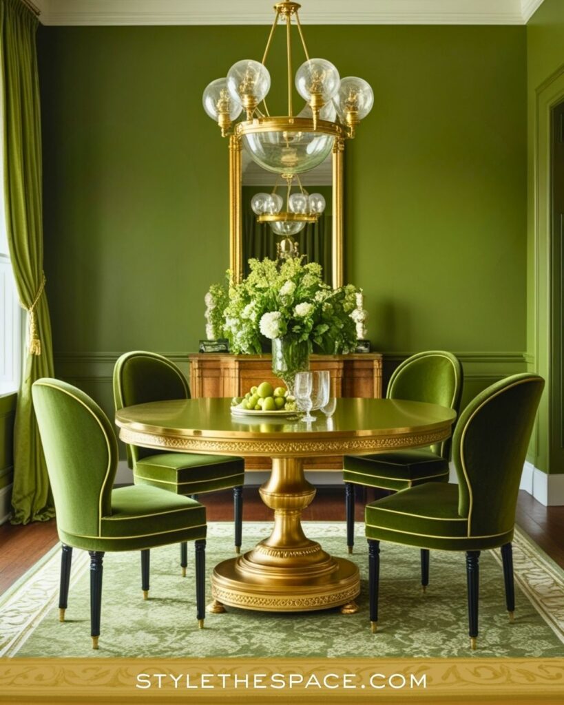 Classic Green and Gold Dining Room with Regal Warmth