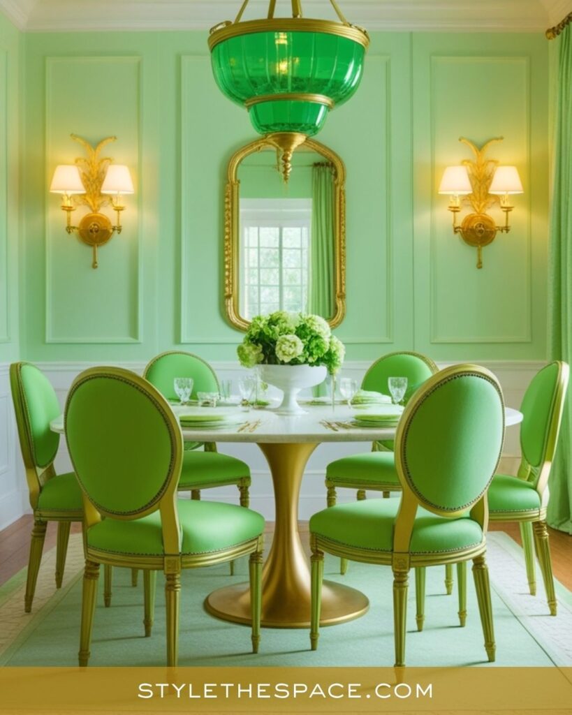 Charming Green and Gold Dining Room with Fresh Elegance
