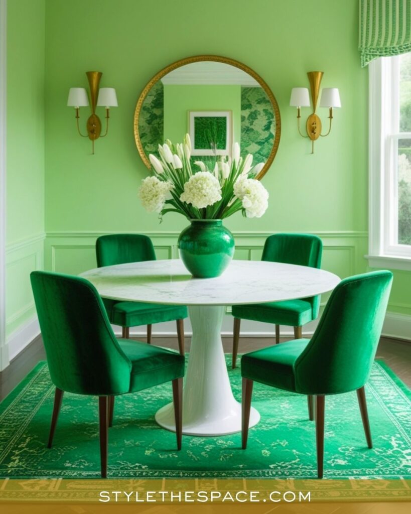 Bright Green and Gold Dining Room with Fresh Modern Style