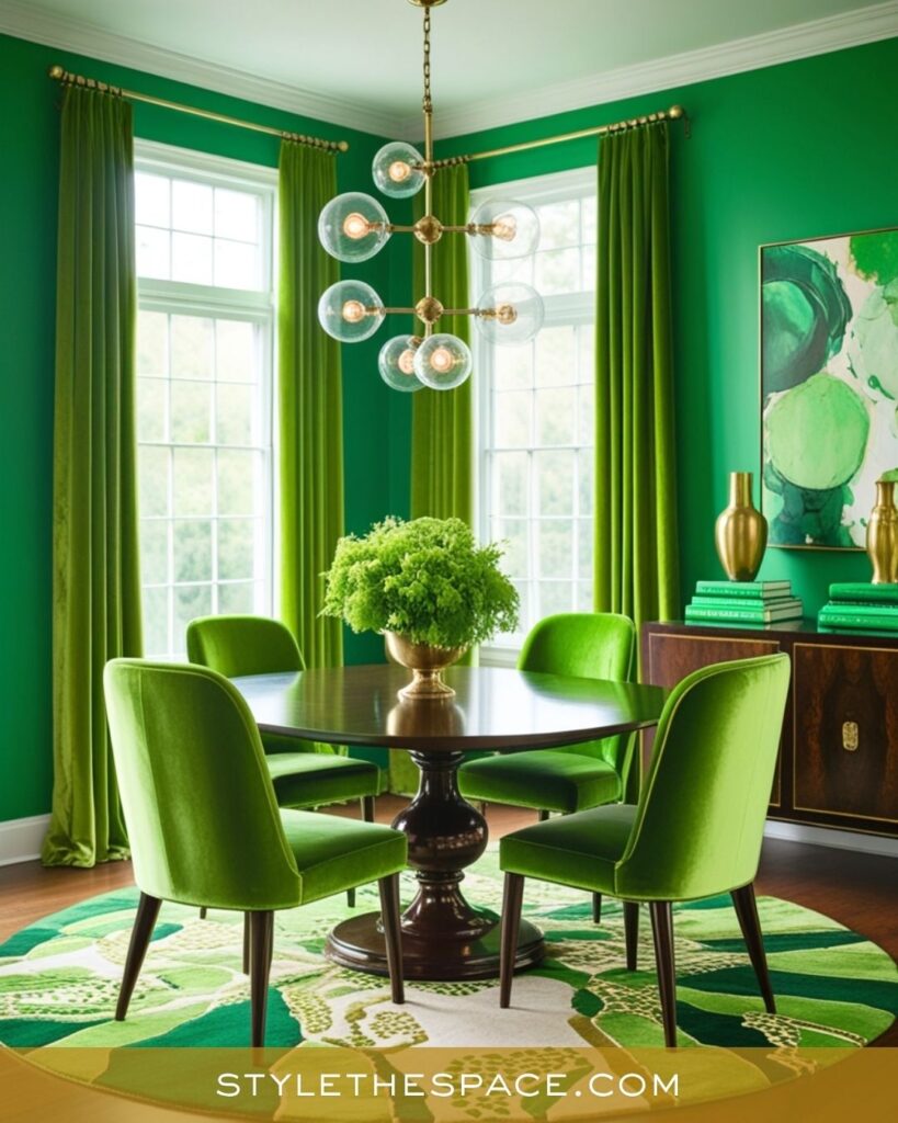 Vibrant Green and Gold Dining Room with Contemporary Warmth