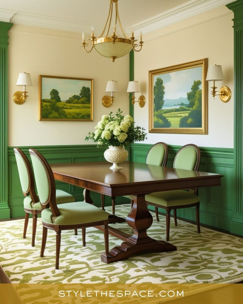 Classic Green and Gold Dining Room with Traditional Grace