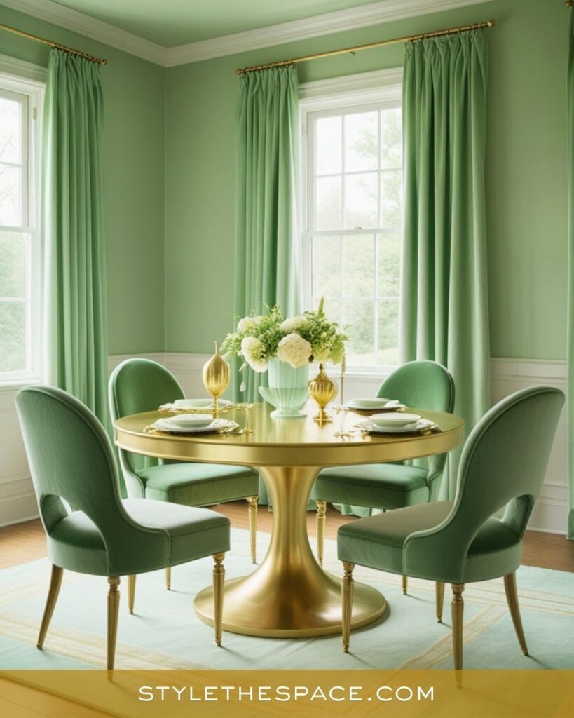 Soft Green and Gold Dining Room with Elegant Simplicity