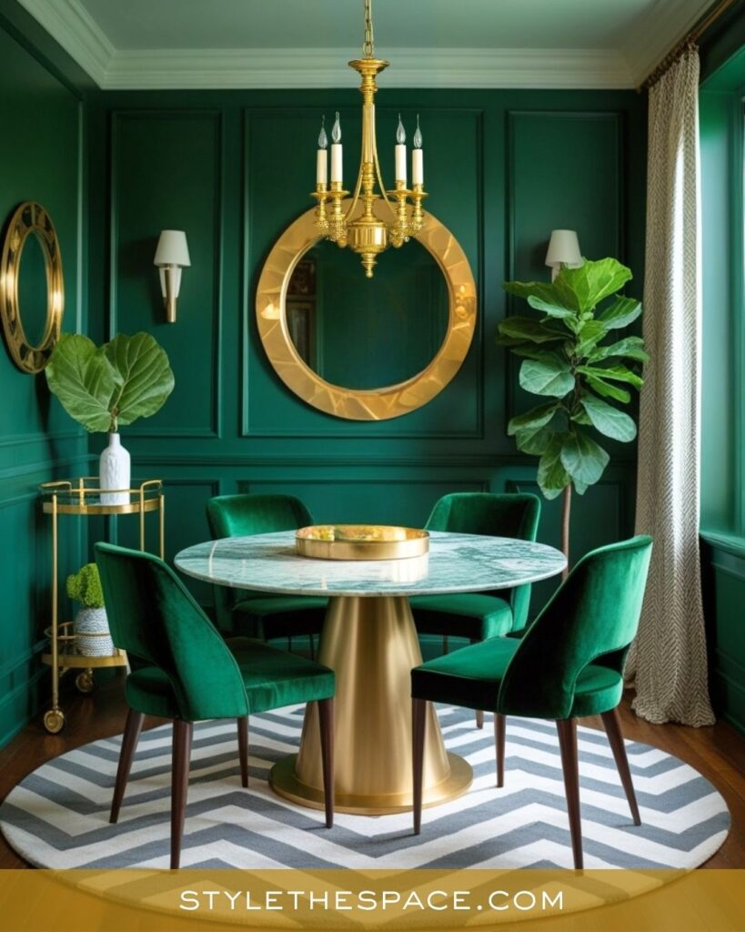 Chic Green and Gold Dining Room with Timeless Elegance