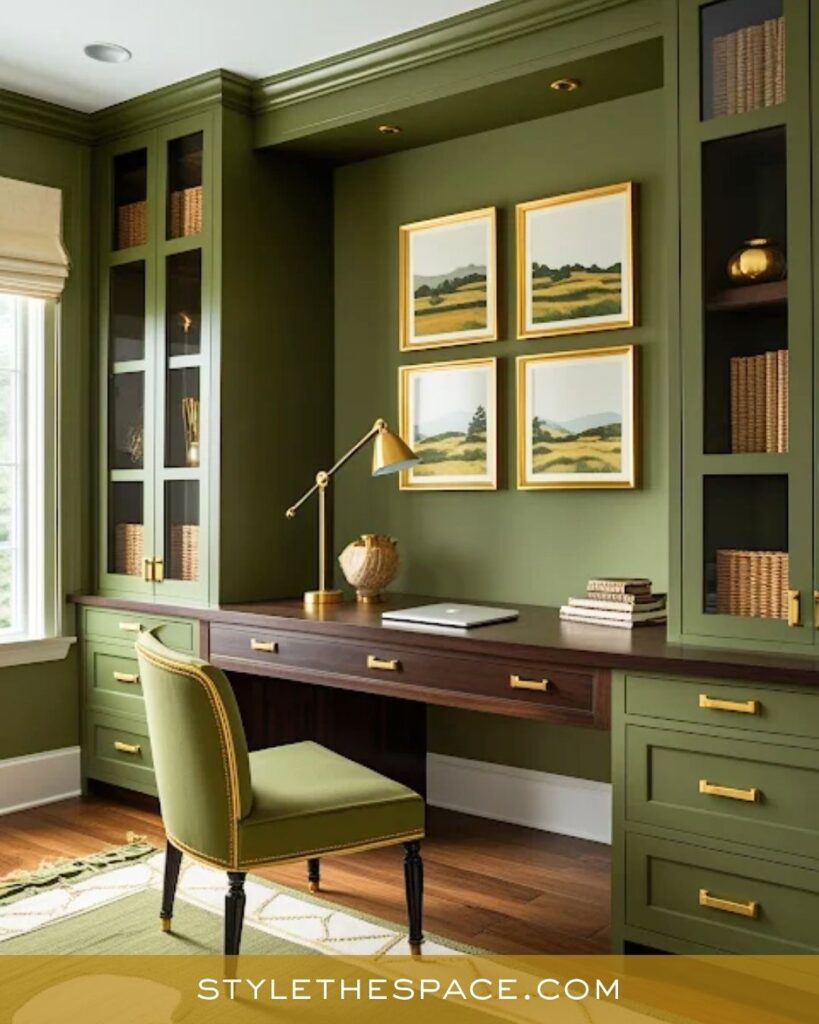 Sophisticated Olive Green and Gold Home Office