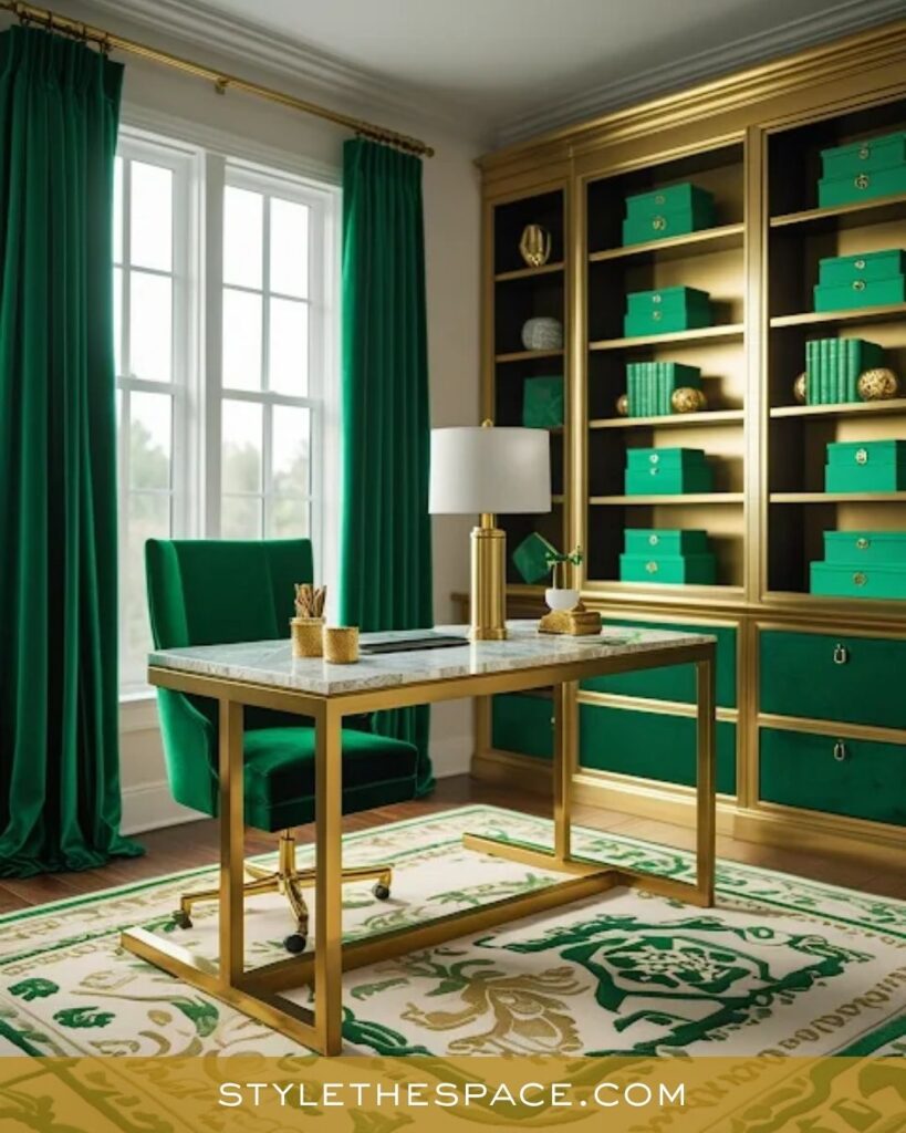 Elegant Emerald Green and Gold Home Office