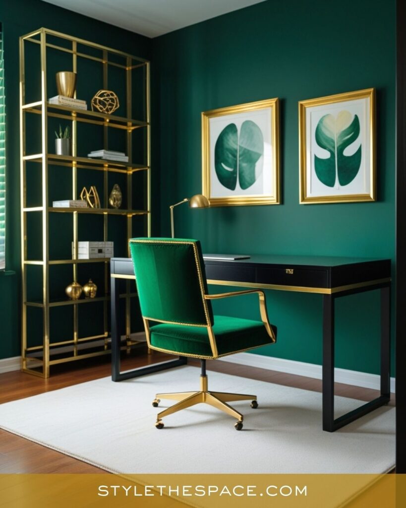 Modern Green and Gold Home Office Design
