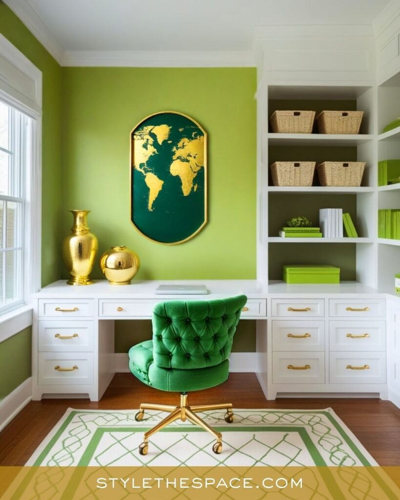 Vibrant Green and Gold Home Office Design