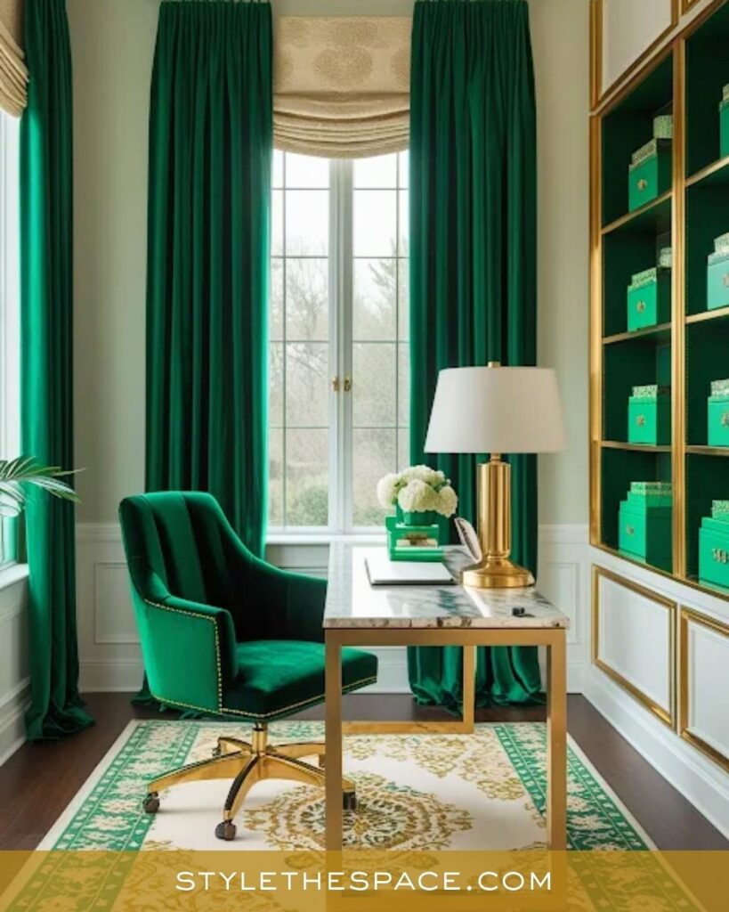 Elegant Emerald Green and Gold Office Design