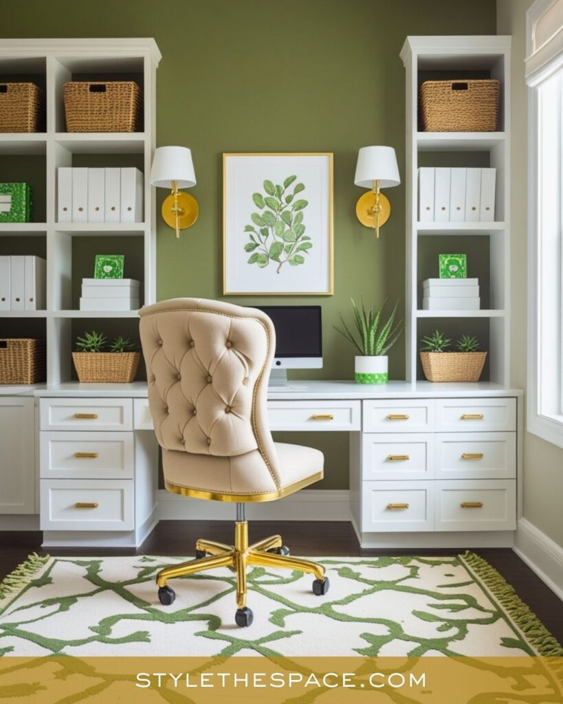 Modern Classic Green and Gold Home Office