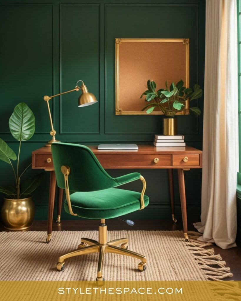 Rich Emerald and Gold Home Office Style