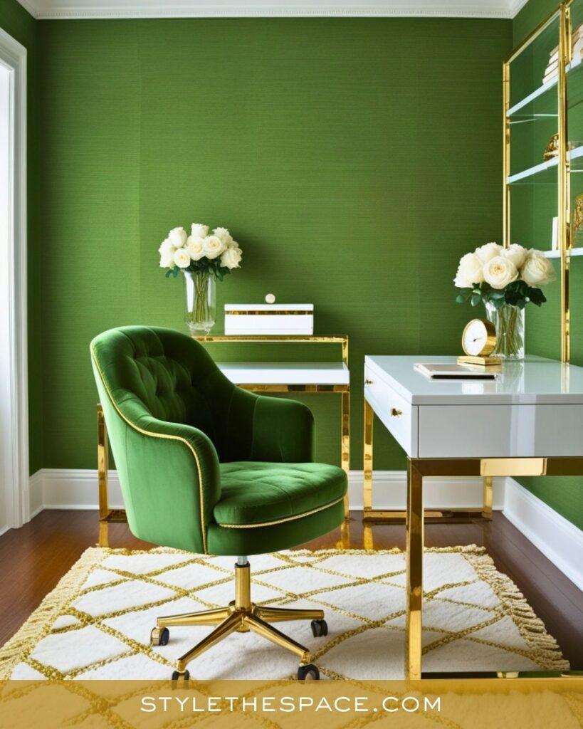 Chic Green and Gold Home Office Design