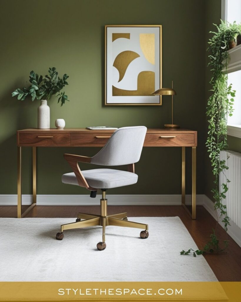 Modern Minimalist Green and Gold Home Office