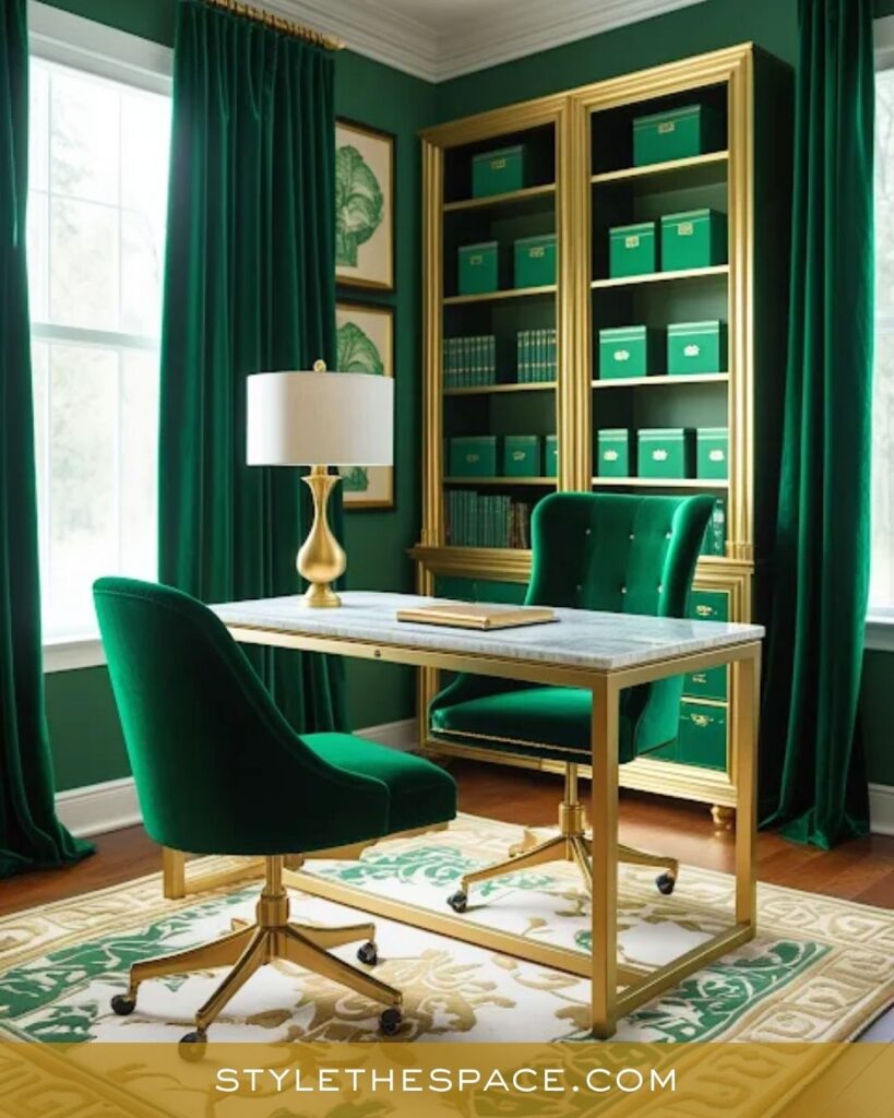 Luxurious Green and Gold Home Office Style