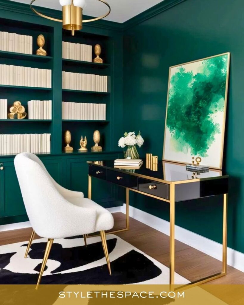 Modern Emerald Green and Gold Home Office