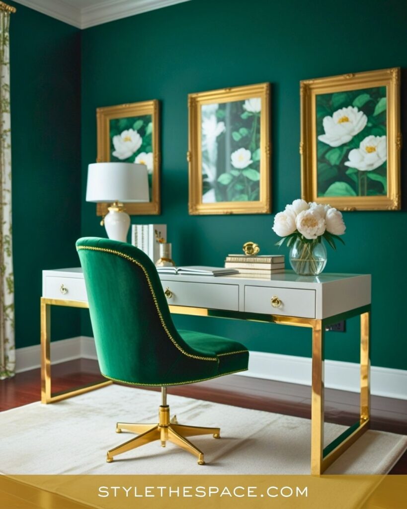 Elegant Green and Gold Home Office