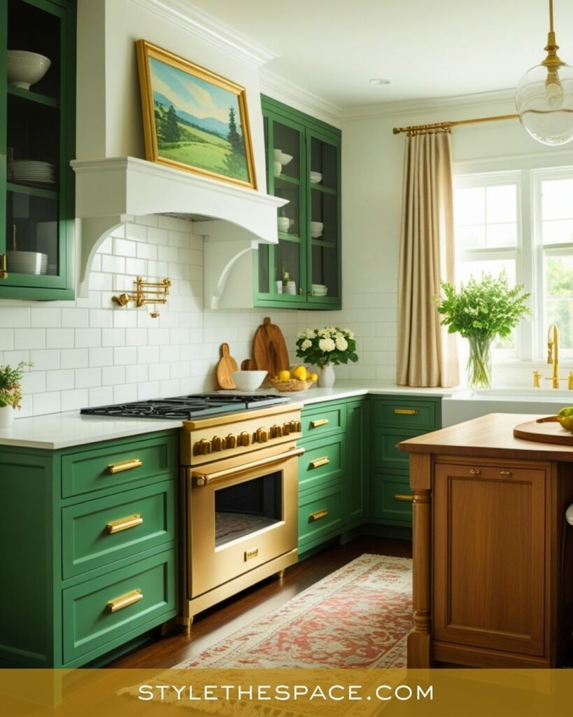Classic Green and Gold Kitchen Elegance