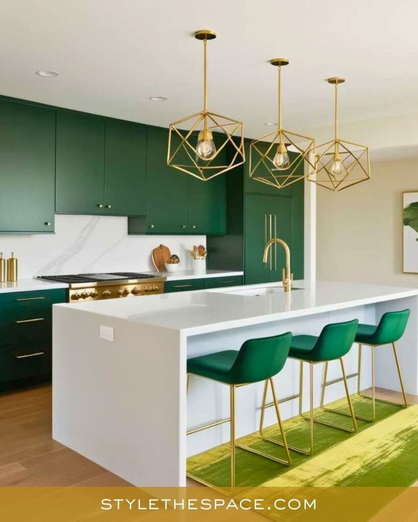 Modern Minimalist Green and Gold Kitchen