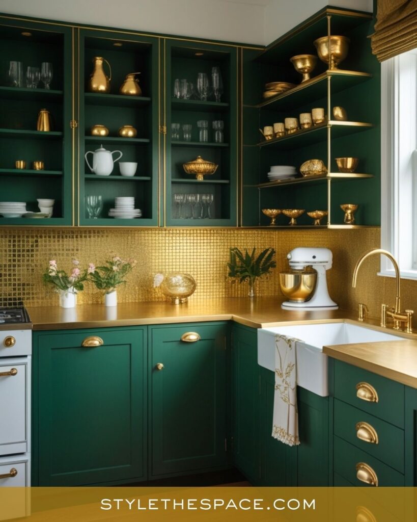 Opulent Green and Gold Kitchen Design