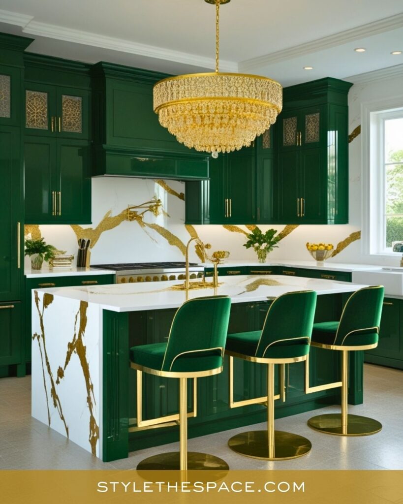 Glamorous Emerald Green and Gold Kitchen