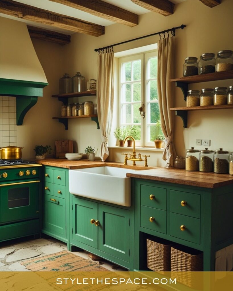 Rustic Green and Gold Country Kitchen