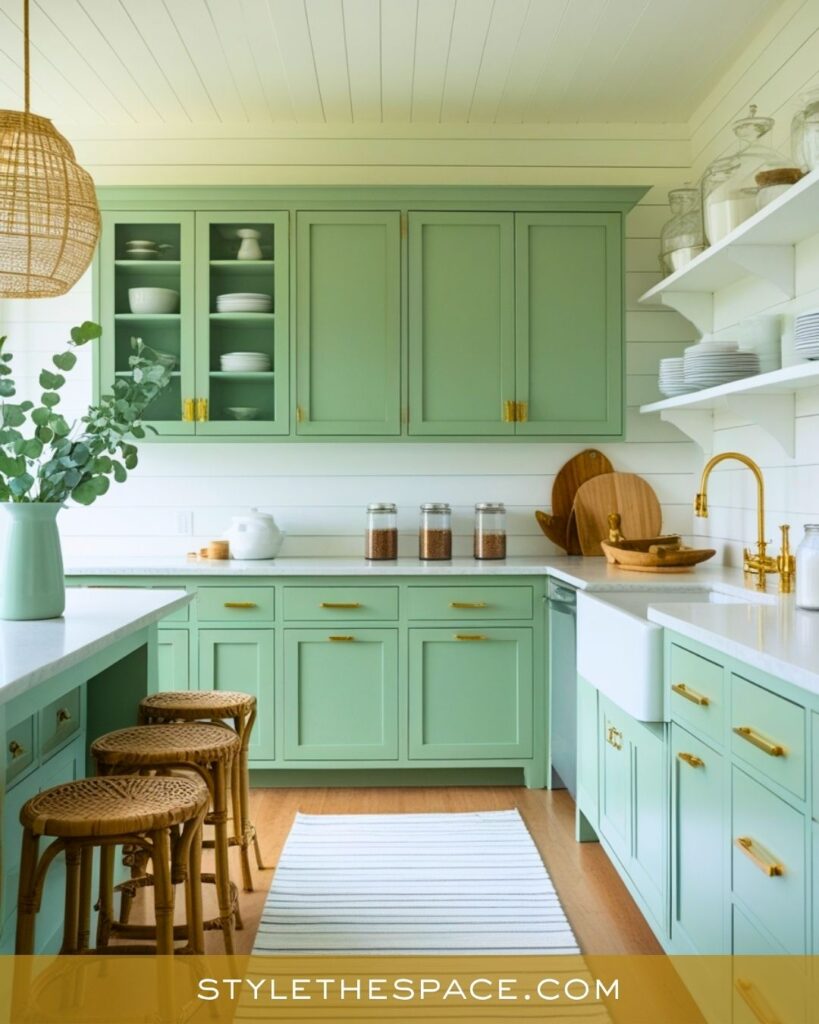 Soft Mint Green and Gold Kitchen Style