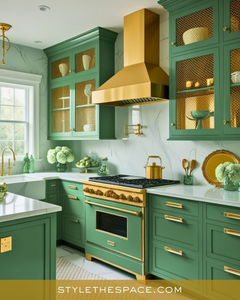 Luxurious Green and Gold Kitchen Design