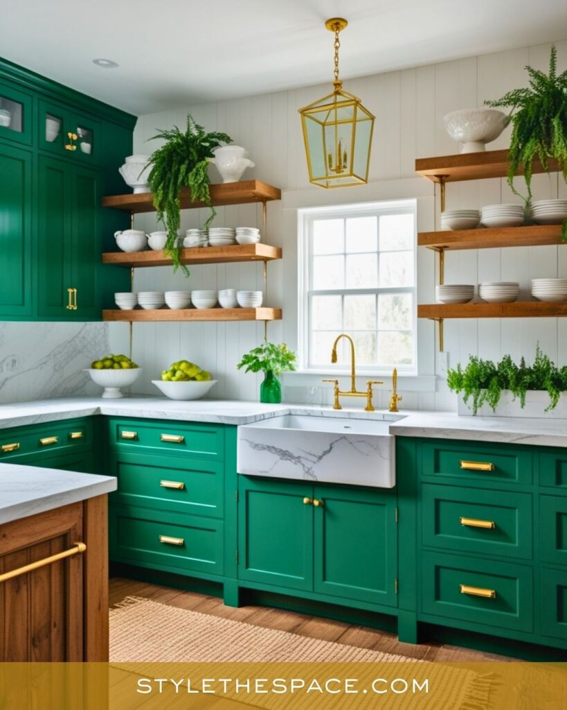 Fresh Green and Gold Kitchen with Natural Accents