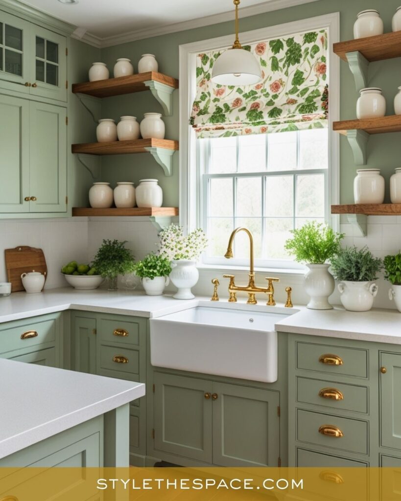 Sage Green and Gold Country Kitchen