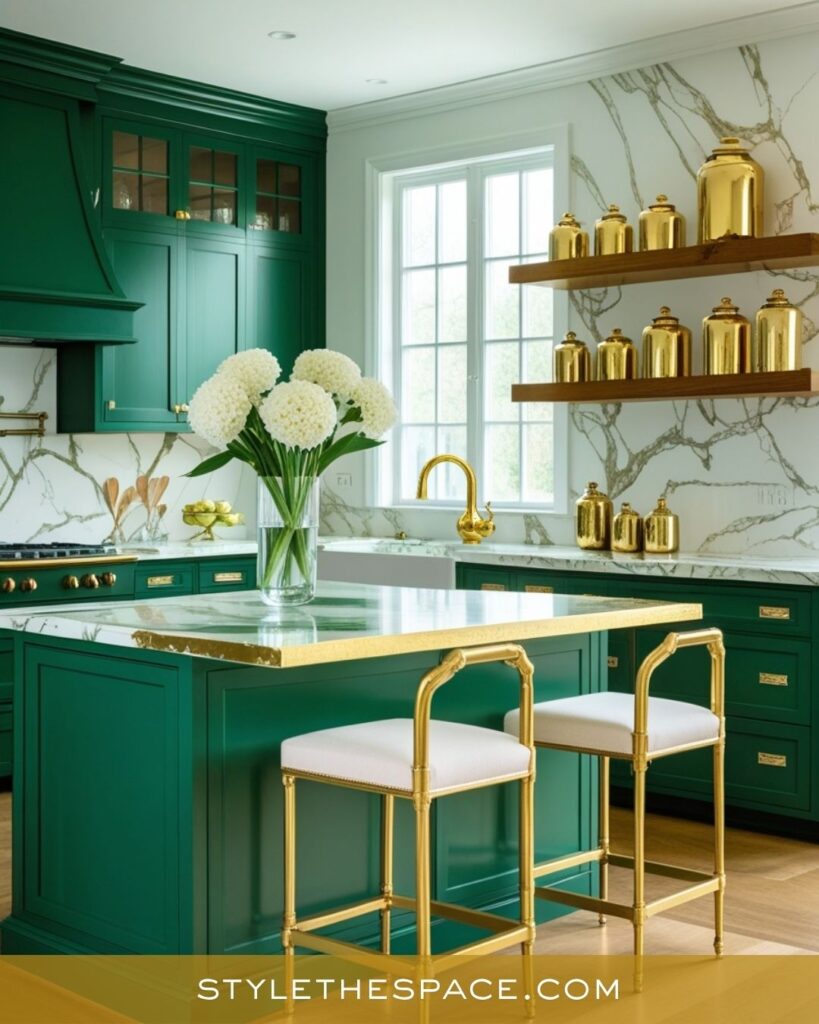 Modern Emerald Green and Gold Kitchen Glamour