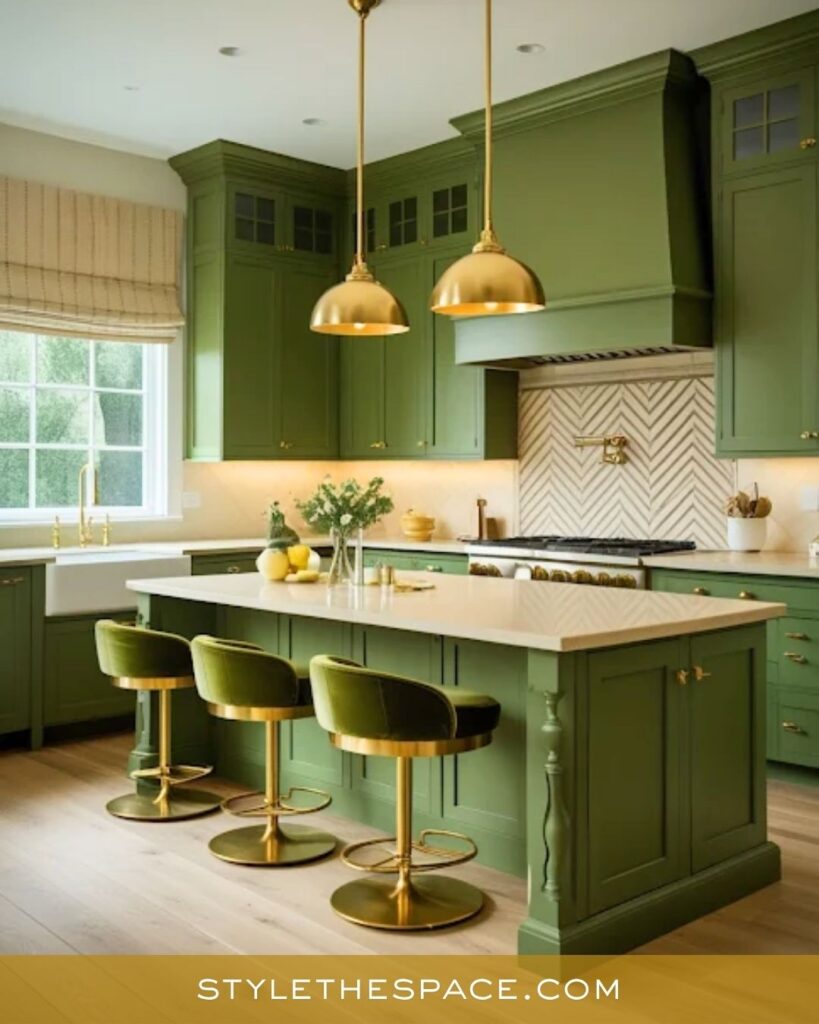 Olive Green and Gold Modern Classic Kitchen