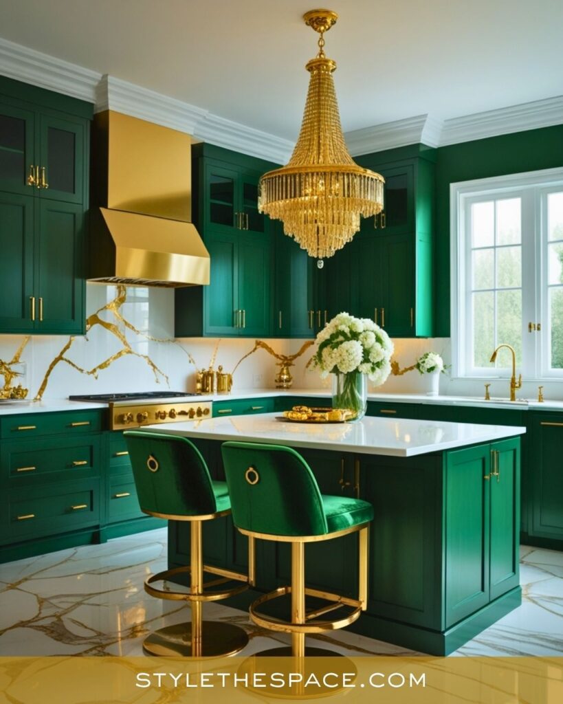 Luxurious Emerald Green and Gold Kitchen Design