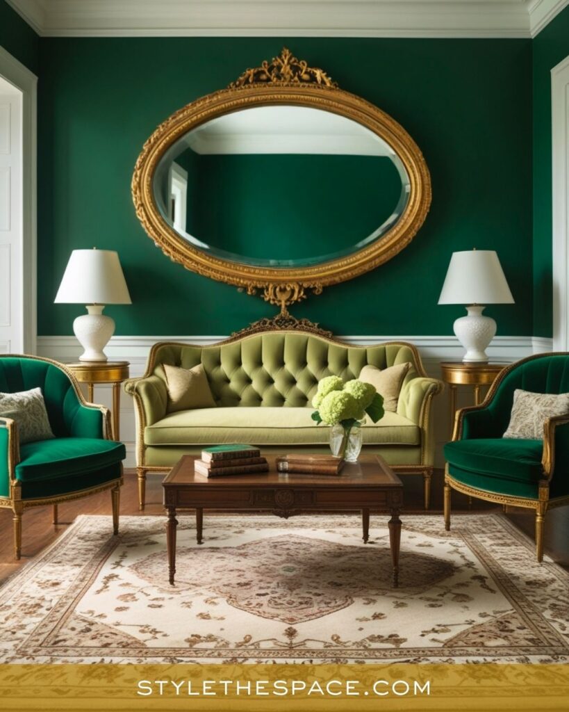 Timeless Green and Gold Living Room Elegance