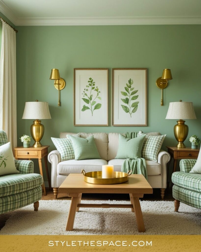 Soft Green and Gold Living Room Inspiration