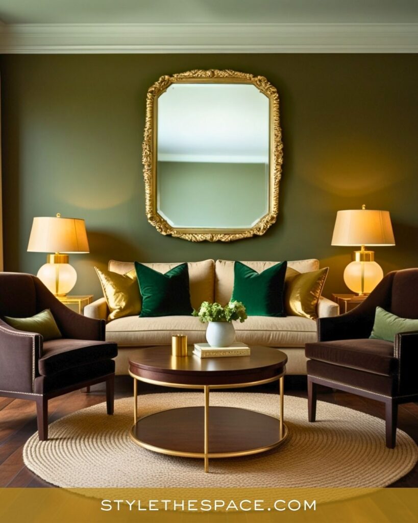 Elegant Olive Green and Gold Living Room