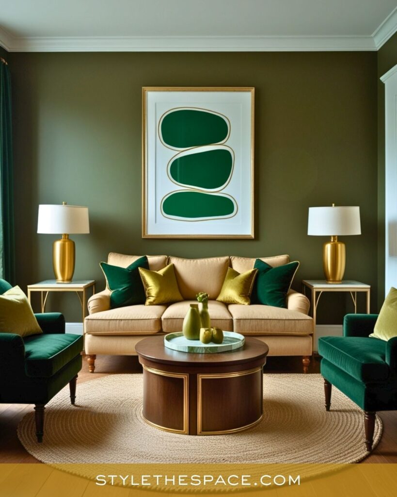 Sophisticated Green and Gold Living Room Design