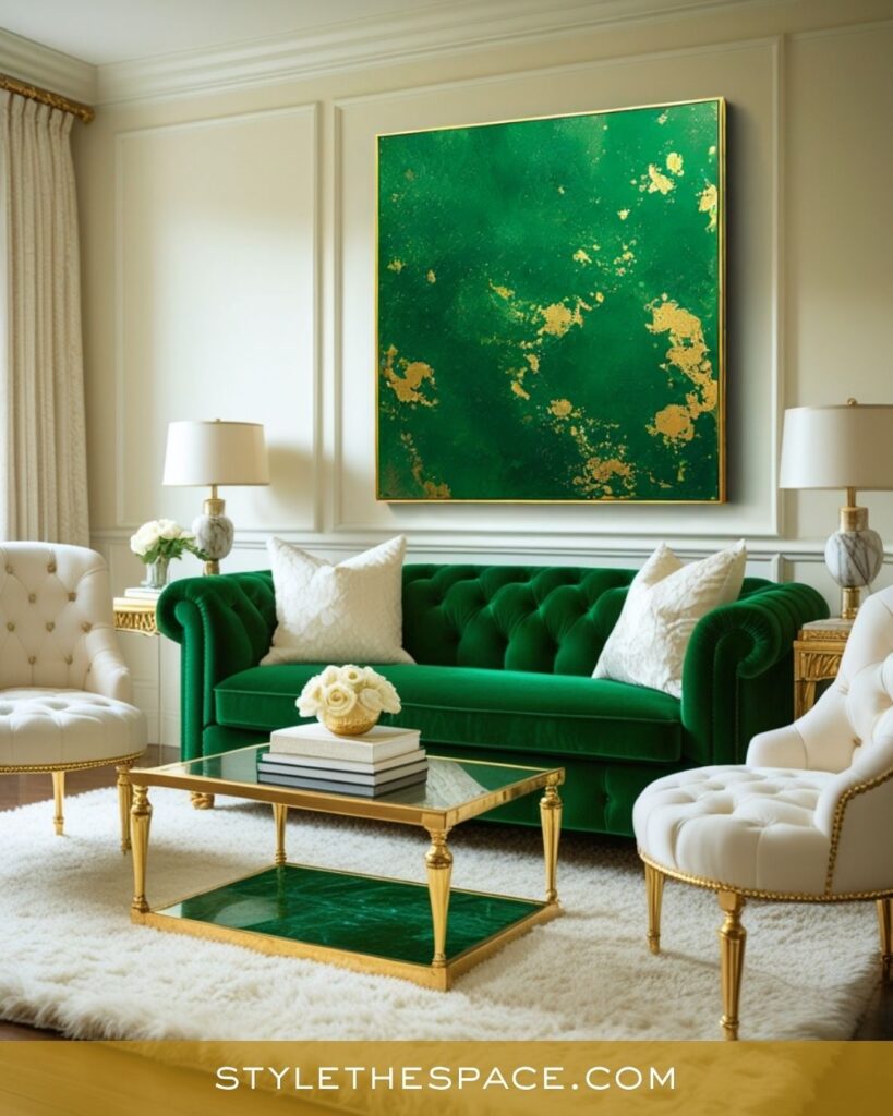 Elegant Emerald and Gold Living Room Inspiration
