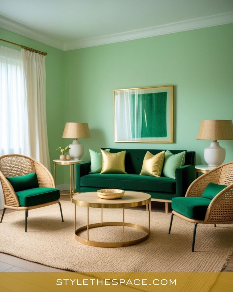 Fresh Mint Green and Gold Living Room Look