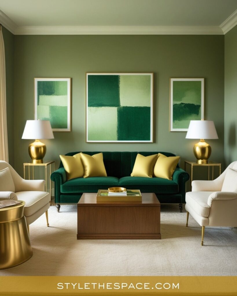 Modern Green and Gold Living Room Elegance