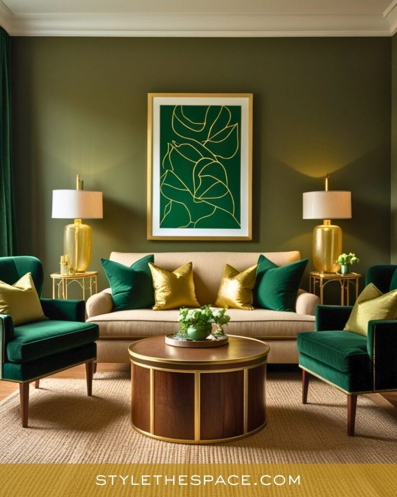 Luxurious Olive Green and Gold Living Room