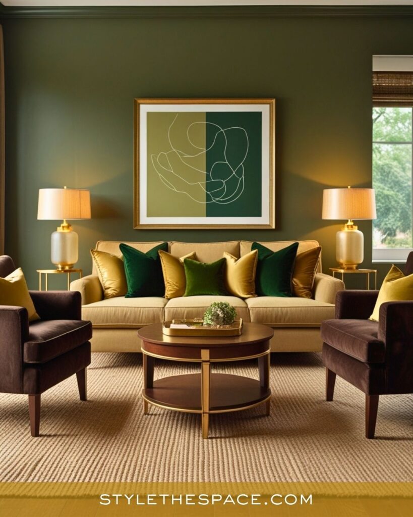 Refined Olive and Gold Living Room Design