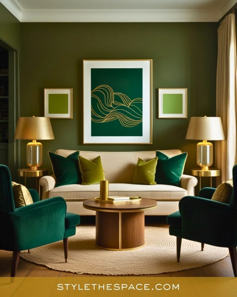 Sophisticated Green and Gold Living Room Decor