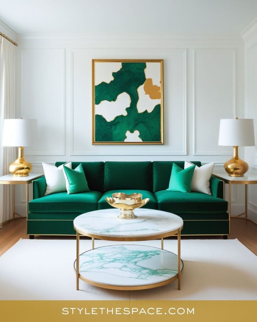Modern Green and Gold Living Room Elegance