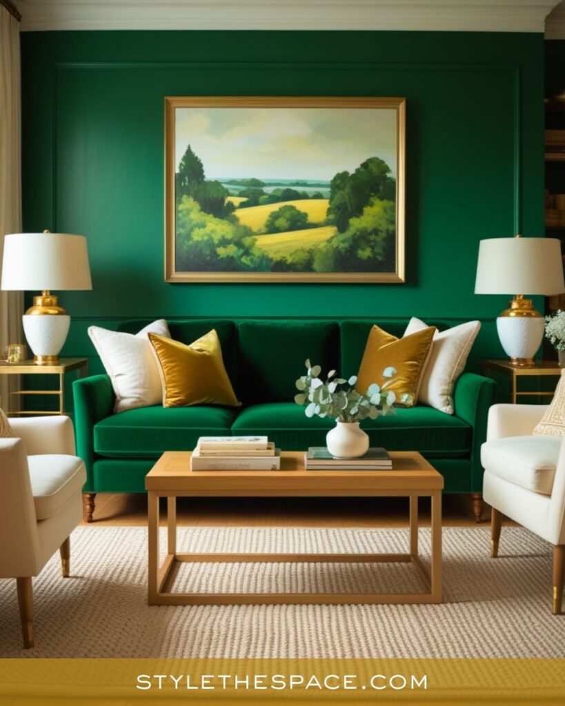 Classic Green and Gold Living Room Charm