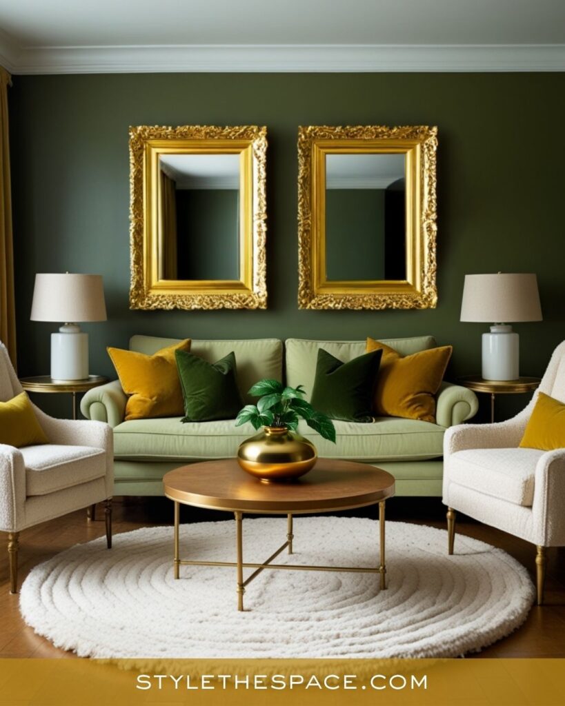 Chic Green and Gold Living Room Style
