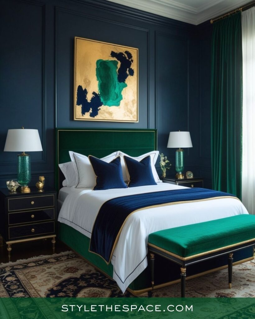 Luxury Green and Navy Bedroom Style